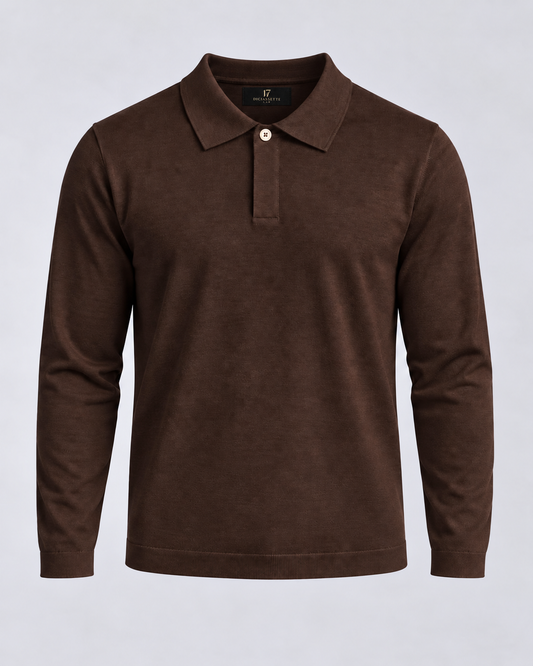 Polo manica lunga in Lana Merino – Marrone Moro