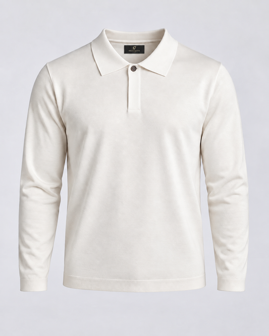 Polo manica lunga in Lana Merino – Crema