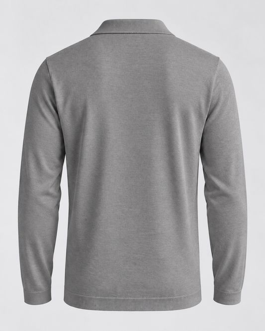 Polo manica lunga in Lana Merino – Grigio Mélange