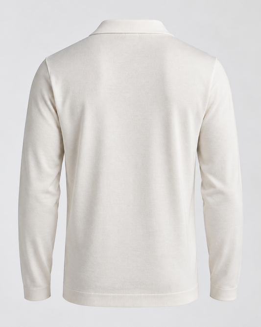 Polo manica lunga in Lana Merino – Crema