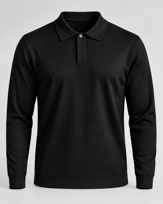 Polo manica lunga in Lana Merino – Nero