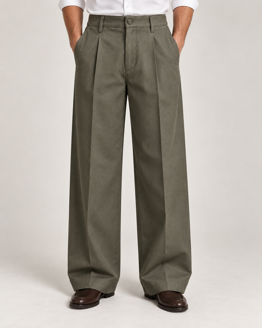 Pantalone in Cotone Wide Leg – Verde Oliva
