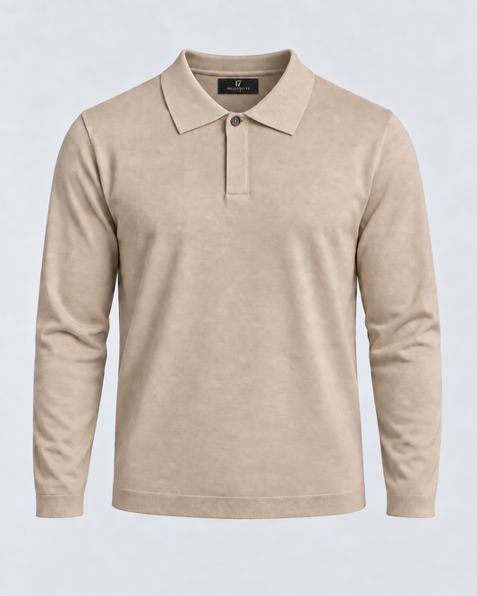 Polo manica lunga in Lana Merino – Beige