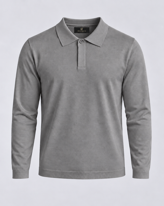 Polo manica lunga in Lana Merino – Grigio Mélange