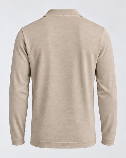 Polo manica lunga in Lana Merino – Beige