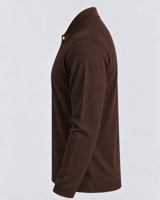 Polo manica lunga in Lana Merino – Marrone Moro