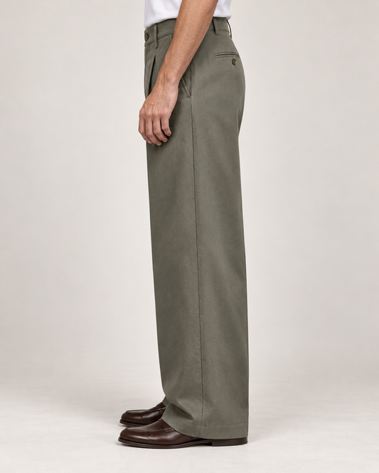 Pantalone in Cotone Wide Leg – Verde Oliva