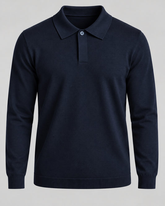 Polo manica lunga in Lana Merino – Blue Navy